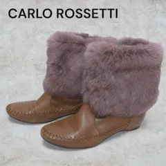 CARLO ROSSETTI ファー ショートブーツ インヒール ブラウン