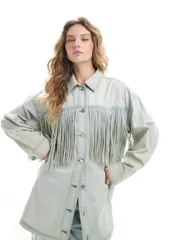 エイソス レディース アウター ジャケット・ブルゾン ヴィンテージ デニム フリンジ ジャケット ASOS DESIGN denim fringed jacket in vintage wash Pale Vintage デニム