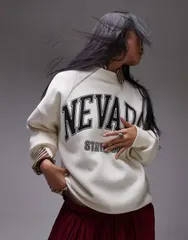 トップショップ レディース アウター パーカー・スウェット シャツ グラフィック Topshop graphic Nevada oversized sweatshirt in ecru エクリュ