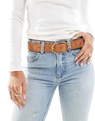 エイソス レディース アクセサリー ベルト スエード ASOS DESIGN suede belt with fine tubular buckle in tan tan タンのサムネイル