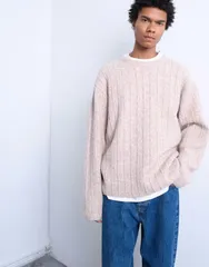 トップマン メンズ アウター ニット・セーター クルーネック セーター Topman crew neck sweater in oat rib Oatのサムネイル