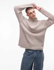 トップマン メンズ アウター ニット・セーター セーター Topman oversized 14 zip sweater in oat Oatのサムネイル