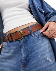 エイソス レディース アクセサリー ベルト ジーンズ ASOS DESIGN waist and hip half moon jeans belt in tan Tan タンのサムネイル