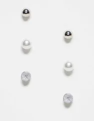 ピーシーズ レディース アクセサリー ピアス・イヤリング Pieces 3 pack pearl diamante stud earrings Silver White ホワイト