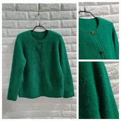 緑フェイクファー ニットカーディガン