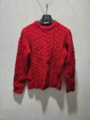 S) MANN ウール ニット セーター レッド ケーブル編み