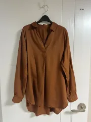 (日本 ヴィンテージ)ブラウス シャツ ブラウン L ロング Vネック