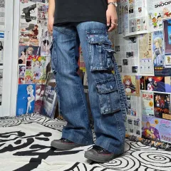 ヴィンテージ マルチポケット デニム カーゴ ワイド パンツ