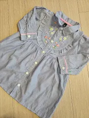 キッズ ブルー ストライプ 花刺繍 ONE PIECE 90 状態良し