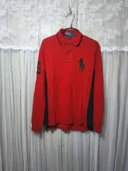 ポロラルフローレン レッド カラーの長袖 カラーTシャツ