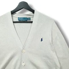 S M ポロ グレー コットン Vネック カーディガン