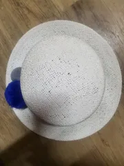 白 中折れ帽 ラタン帽子 麦わら帽子 ポンポン