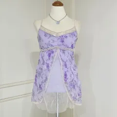 ヴィンテージ) パープル シフォン フラワーst レース スパンコール ビスチェ レイヤード スリーブレス