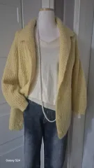 黄色 ケーブル編み モヘア ニット カーディガン ジャケット
