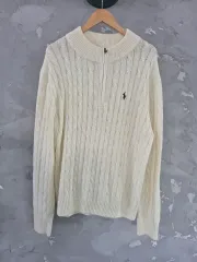 ポロ ラルフローレン ケーブルニット アイボリー ハーフジップアップ L
