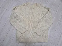 アイボリー ウール100% ケーブル ニット セーター
