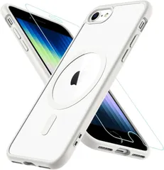 100h2573 磁気ケース iPhone SE 2020/iPhone SE 2022 (iPhone SE 2/3)、iPhone 8/iPhone 7用、[9H強化ガラススクリーンプロテクター1枚] ホワイト