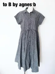 to B by agnes b　トゥービーバイアニエスベー　2023年製　小花柄ワンピース　Sサイズ　３６　ブラック　オフホワイト　綿100%　半袖　ひざ丈　可愛い　綺麗め　おしゃれ　送料込み　6465671