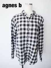 agnes b　アニエスベー　チェック柄シャツ　LLサイズ　４２　オフホワイト　ブラック　カジュアル　おしゃれ　お出掛け　送料込み　6465666