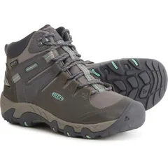 キーン レディース シューズ ブーツ・レインブーツ Tシャツ レザー Keen Steens Mid Hiking Boots Waterproof Leather For Women Steel GreyOcean Wave グレー