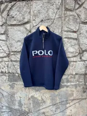 ポロ ジーンズ ラルフローレン ヴィンテージ 刺繍 ロゴ キルティング プルオーバー ジップアップ スウェット