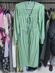 ミント色 Vネック ロング ONE PIECE