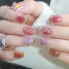 成人式 パーティー 結婚式 3D付け爪 ハート リボン 女性 蝶 両面テープ 手作り 花嫁ネイル 短め プレゼント 可愛い ネイルシール ジェルネイル 短めネイルチップ おしゃれ 繰り返し使える 人気 韓国 立体 光沢 キラキラ (タイプ2) 24枚入 付け爪