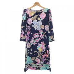 LEONARD FASHION 紺地に黄色、紫の花柄ワンピース サイズ - メルカリ