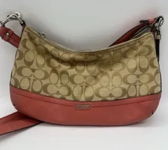 コーチ COACH ショルダーバッグ F24028 赤 ピンク レッド ピンク シグネチャー 斜め掛け 肩掛け キャンバス ブラウン レザー y2k 三日月