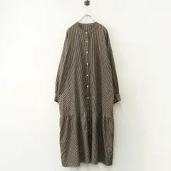 大きいサイズ フェリシモ リブインコンフォート Live in comfort 千鳥格子柄 バンドカラー ワンピース 4L｜ベージュ【2400014884500】
