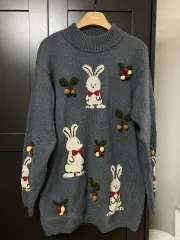 日本 ヴィンテージ うさぎ ニット セーター ONE PIECE 森ガール モチーフ