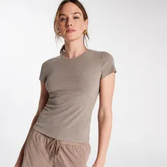 キャリー レディース トップス Tシャツ CALIA Womens Everyday Rib Short Sleeve Tee Sueded Brown Heather ヘザーのサムネイル