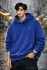 ユニセックス 95 100 濃い青 プリンティング 裏起毛パーカー