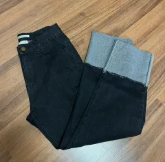 LAP 裾ロールアップ ブラックデニムパンツ(S)