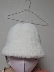 ボアファー バケットハット ウール帽子 白