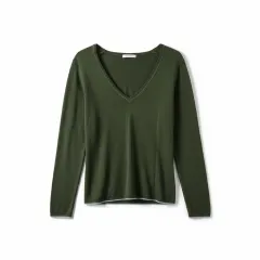 カシミア100% Vネックニット カーキ