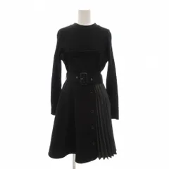 セシルマクビー CECIL McBEE ドッキングワンピース ひざ丈 M 黒 ブラック 長袖 チェック柄 プリーツ ベルト付き /NL ■GY58