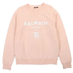 極美品▼BALMAIN バルマン JQ005B027 コットン100% ロゴプリント プルオーバー トレーナー ジャージ スウェット ピンク XL ポルトガル製 正規品 メンズのサムネイル