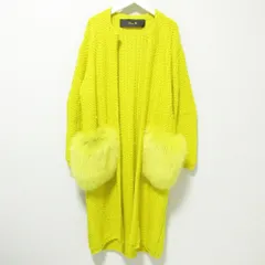 美品 DRAWER ドゥロワー フォックスファーポケット ノーカラー ニット ロングコート 6525-106-0604 イエロー レディース 古着 中古 USEDのサムネイル