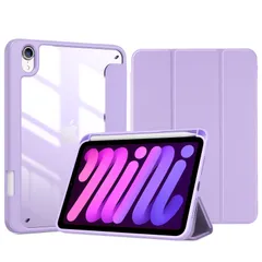【人気商品】三つ折りスタンド 耐衝撃 透明バックカバー オートスリープ/ウェイク機能 ペンホルダー 適用機種：iPad 8.3インチ Mini Mini A17 A17 Pro Pro 第7世代 第7世代 2021 2024、iPad ケース Mini Min