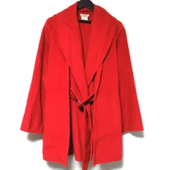 良品 HERMES エルメス ヴィンテージ カシミヤ100% レイヤードデザイン ベルテッドコート 40サイズ レッド レディース 古着 中古 USEDのサムネイル
