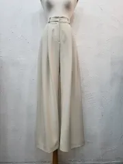 春新商品 アイボリー ワイド プリーツ パンツ S
