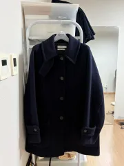 5回未満着用) ウール シングル ハーフ コート ネイビー