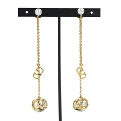 美品 Valentino Garavani ヴァレンティノガラヴァーニ Vロゴ パール スウィングピアス ゴールドカラー レディース 古着 中古 USED