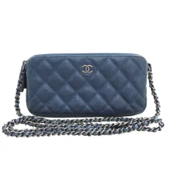 CHANEL シャネル マトラッセ キャビアスキン チェーンウォレット ショルダーバッグ 長財布 ネイビー  レディース 古着 中古 USED