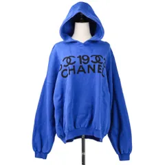 良品 ヴィンテージ CHANEL シャネル ロゴプリント 裏起毛 スウェット パーカー XL ブルー  メンズ レディース 古着 中古 USEDのサムネイル