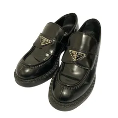 良品 PRADA プラダ チョコレート ブラッシュドレザー ローファー シューズ 1D246M サイズ36 1/2 23.5cm相当 ブラック レディース 古着 中古 USED