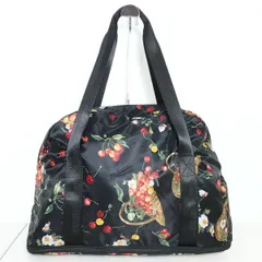 【美品】ピンクハウス★野ばらとチェリー柄　薔薇とサクランボが舞い散る ボストンバッグ ノベルティ 黒系＊ba084のサムネイル