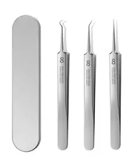 【数量限定】精密ピンセット 角栓取り サムコス 先端は幅0.1mm 角栓ピンセット 毛抜き 極細ピンセット ニキビ取り 黒ずみ取り 毛穴ケア専用 精密な作業が可能 角栓取り ピンセット 収納ケース付 (No.8、3本セット)
