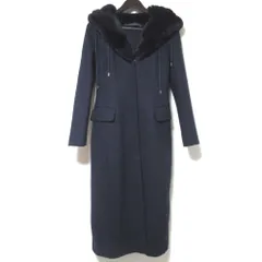 良品 ERMANNO SCERVINO エルマノシェルビーノ ラビットファー フーディー ロングコート 40サイズ ネイビー レディース 古着 中古 USEDのサムネイル